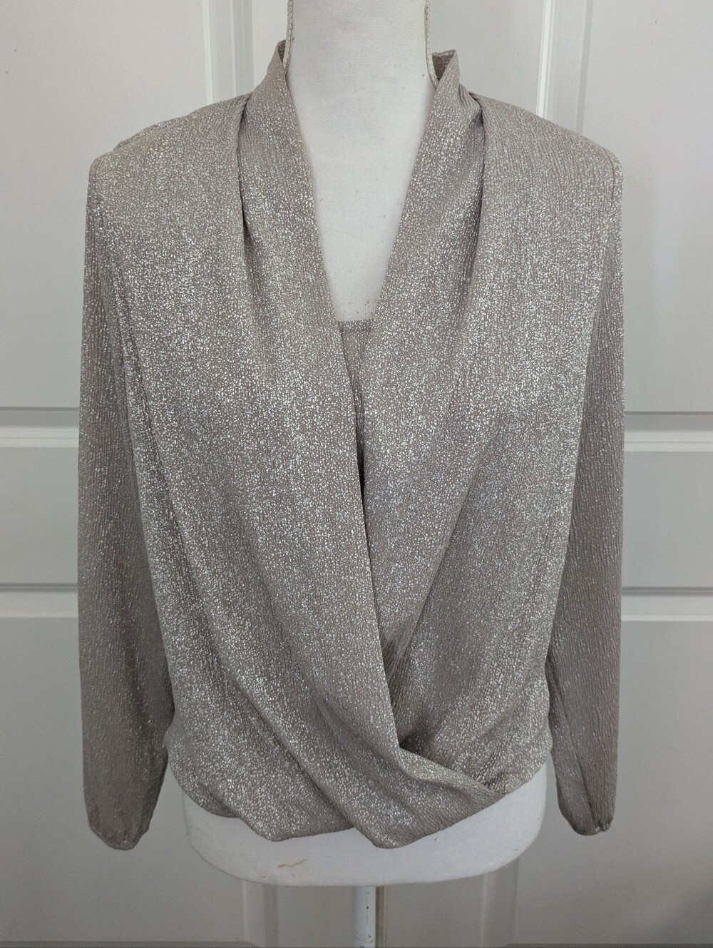 🍸 Alfani Metallic Shimmer Surplice Wrap Blouse Long Sleeve - 4